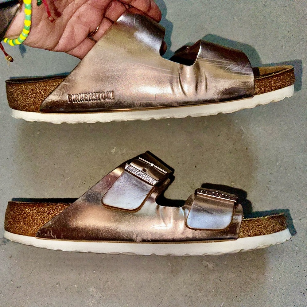 Birkenstock gold/bronze Leather Footbed Sandals - Picture 3 of 5